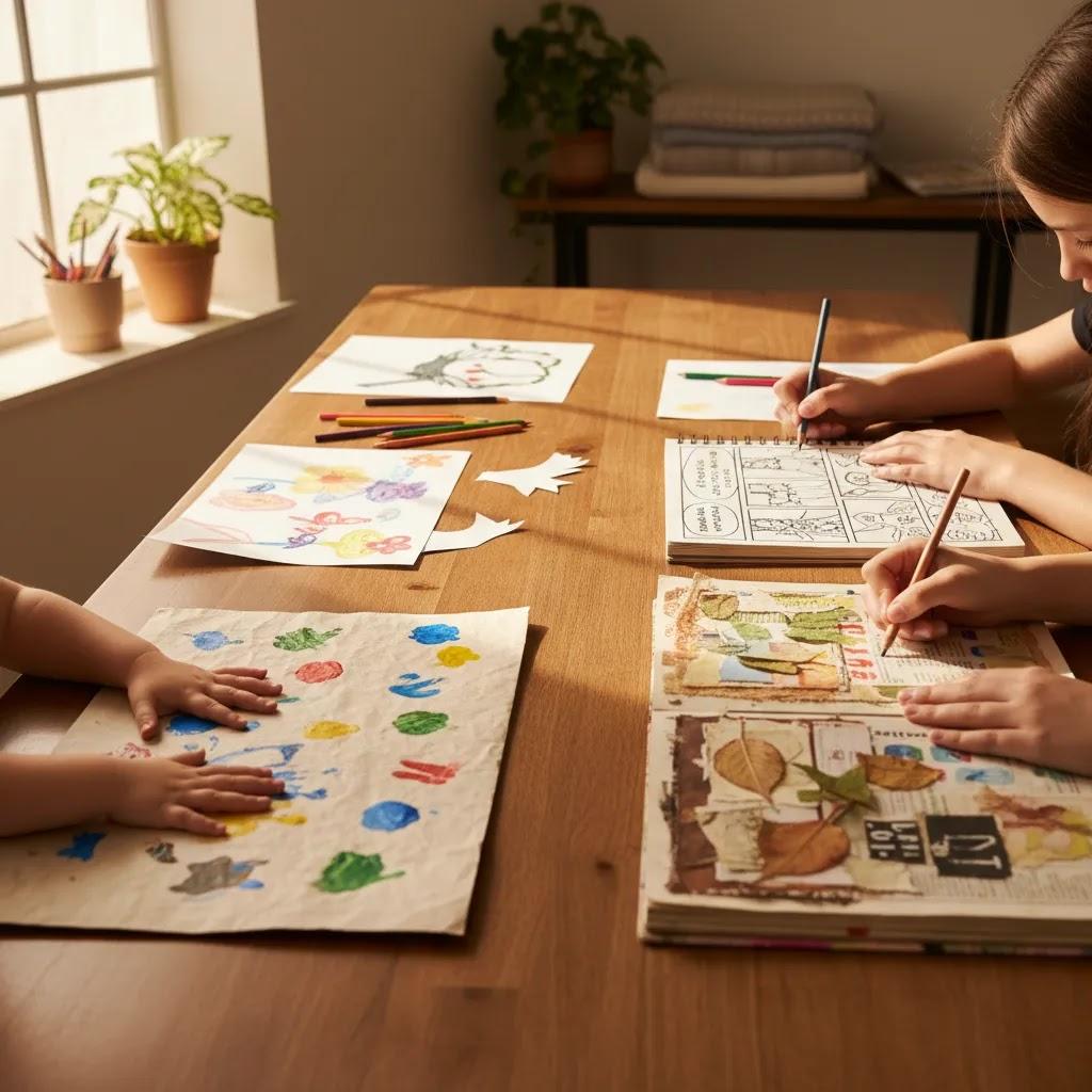 Art therapy for children shown through age-based creative activities for preschoolers, school-age children, preteens, and teens